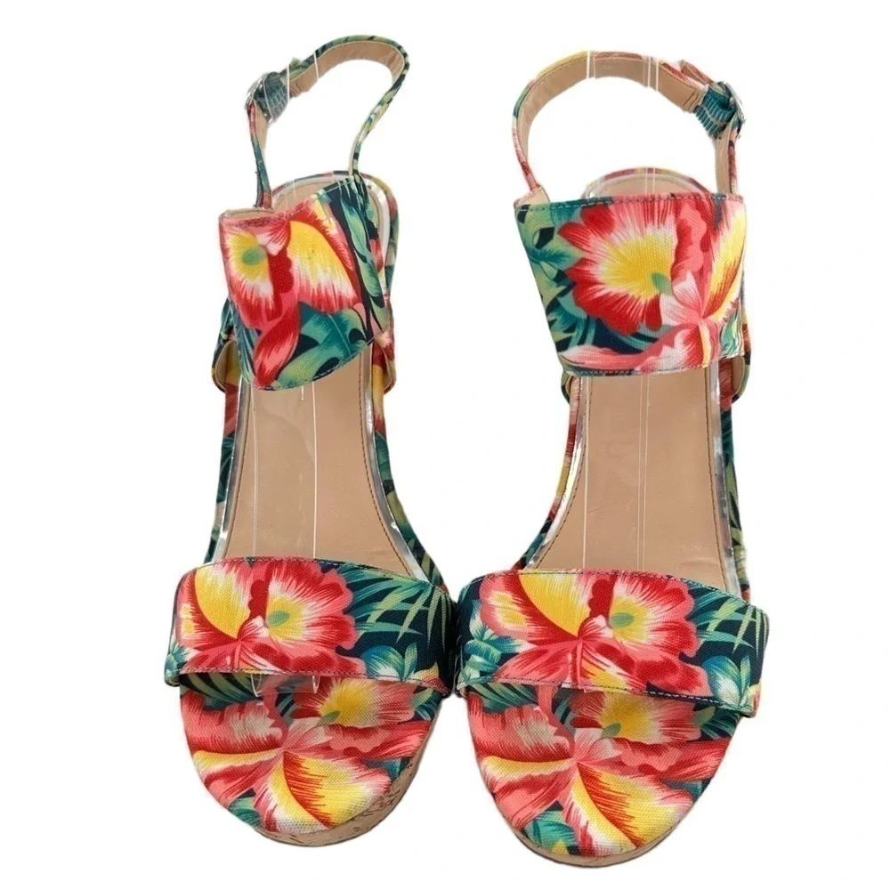 Jessica Simpson Jeisha sandals 10 40 multicolored floral tropical cork wedges